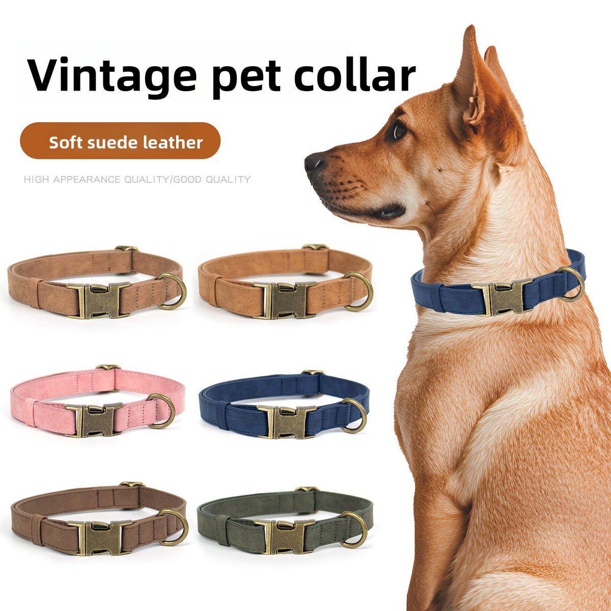 Retro Explosion-Proof Dog Leash Pet Collar Set for Large Medium Small Dogs