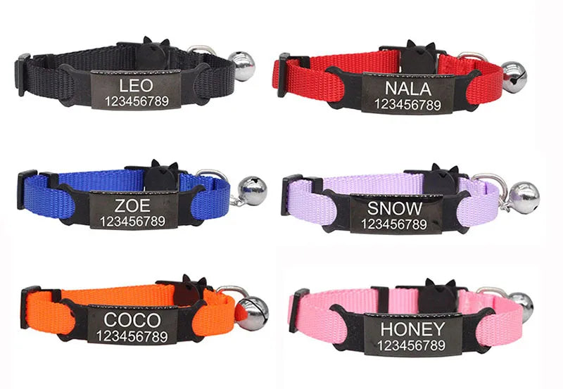 Pet ID Tag Custom collar Personalized Labels Free Engraving Cat Collar Cute Nylon Adjustable Safety Breakaway Small Dog Necklace