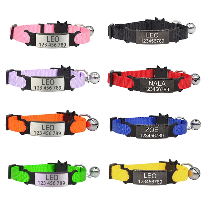 Pet ID Tag Custom collar Personalized Labels Free Engraving Cat Collar Cute Nylon Adjustable Safety Breakaway Small Dog Necklace