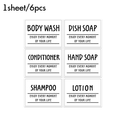 Bathroom Waterproof Labels Set Shampoo Shower Body Wash Dispenser Stickers Lotion Bottle Labels