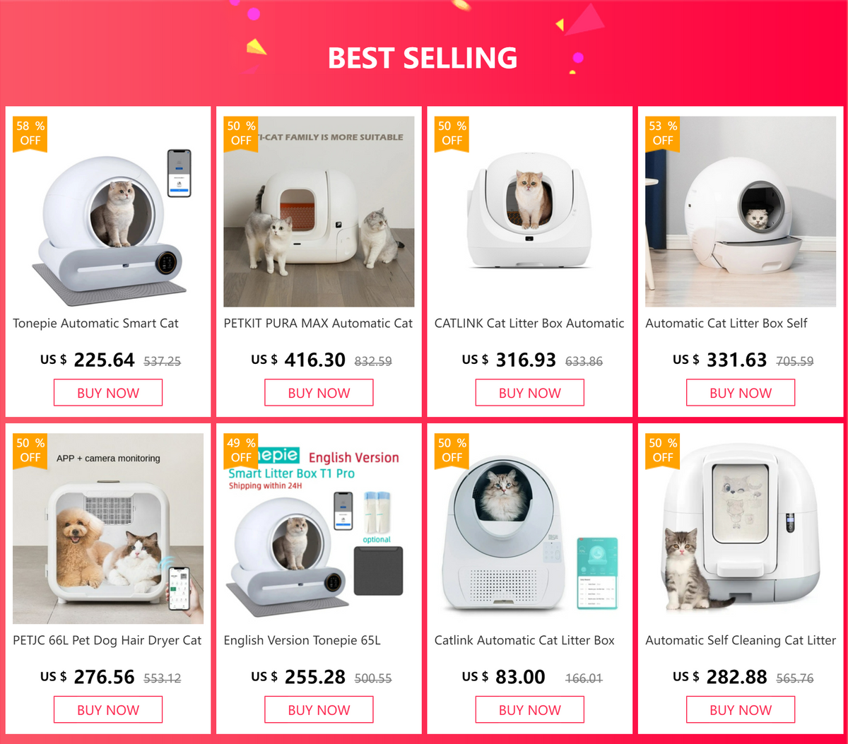 Tonepie Automatic Smart Cat Litter Box Self Cleaning 65L App Control Pet Cats Toilet Litter Tray Ionic Deodorizer Arenero Gato