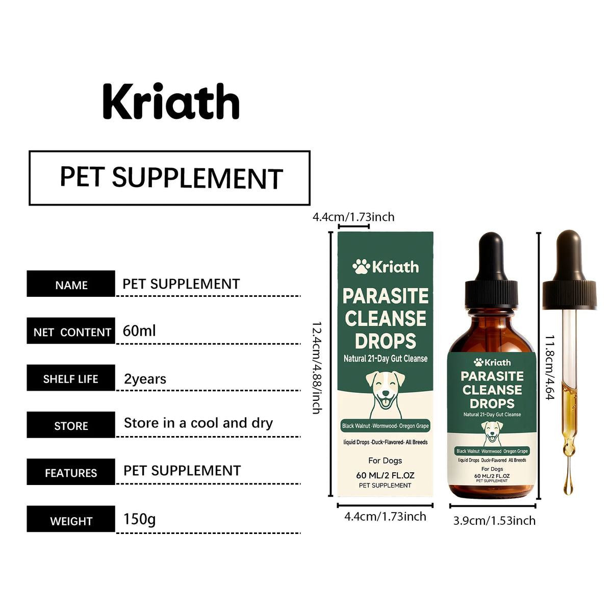 Kriath Pet Digestive Supplement Drops Digestive Comfort Gastrointestinal Health Immune Support Gentle Dog Nutrition Supplement
