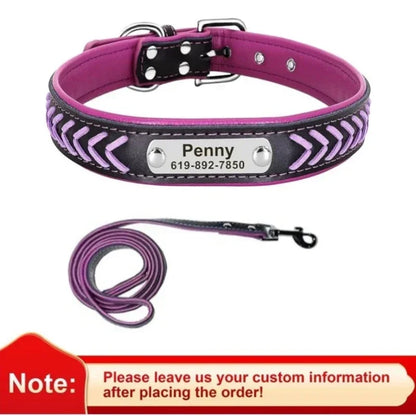 Engraved Leather Dog Collar Braided Persoanzled ID Tag Collars Nameplate Customized Pet Collar Leather Pet Walking Leash Leads