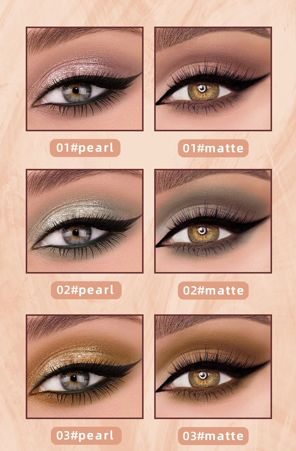 QIBEST Double Head Glitter Matte Eye shadow Stick Makeup Sets Long Lasting Shimmer 2 In 1 Liquid Eyeshadow Cosmetic Sets 6 Color