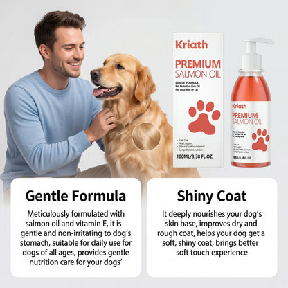 Natural Salmon Oil for Pets Dog Food Topper Liquid Vitamin E Supplement Shiny Coat and Heart Health Gentle Formula Pump Bottle