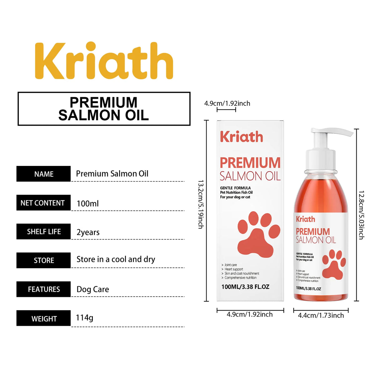 Natural Salmon Oil for Pets Dog Food Topper Liquid Vitamin E Supplement Shiny Coat and Heart Health Gentle Formula Pump Bottle