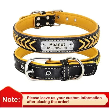 Engraved Leather Dog Collar Braided Persoanzled ID Tag Collars Nameplate Customized Pet Collar Leather Pet Walking Leash Leads