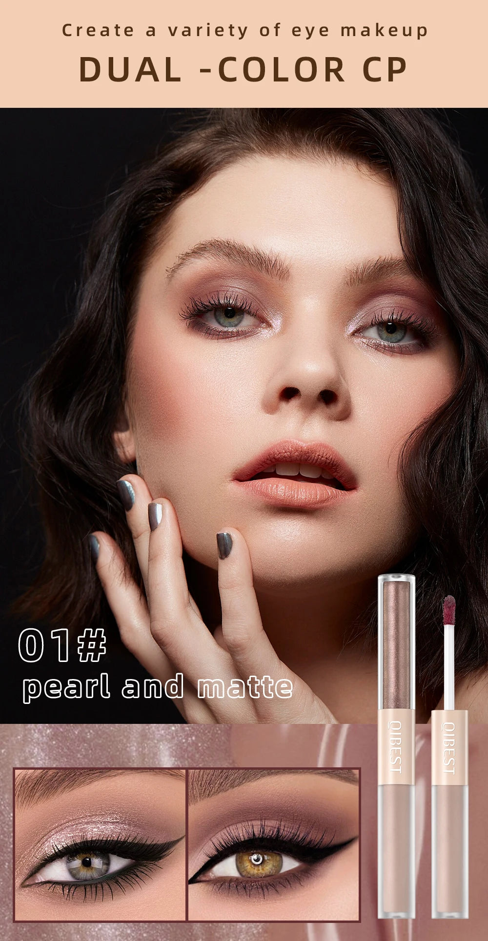 QIBEST Double Head Glitter Matte Eye shadow Stick Makeup Sets Long Lasting Shimmer 2 In 1 Liquid Eyeshadow Cosmetic Sets 6 Color