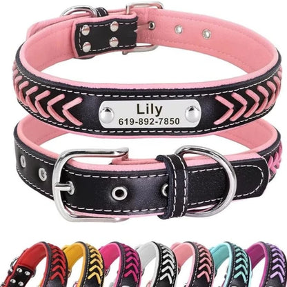 Engraved Leather Dog Collar Braided Persoanzled ID Tag Collars Nameplate Customized Pet Collar Leather Pet Walking Leash Leads