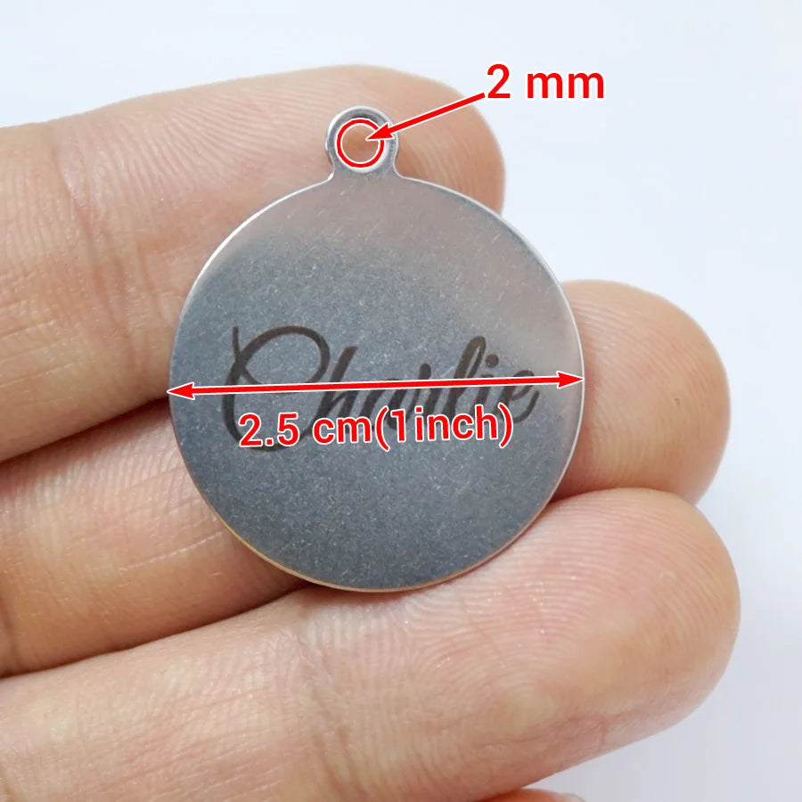 Custom Stainless Steel Pet ID Tag Engraved Name Phone Number Round Dog Cat Collar Tag Personalized Puppy Pet Name Tag 25mm
