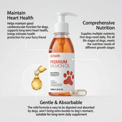 Natural Salmon Oil for Pets Dog Food Topper Liquid Vitamin E Supplement Shiny Coat and Heart Health Gentle Formula Pump Bottle