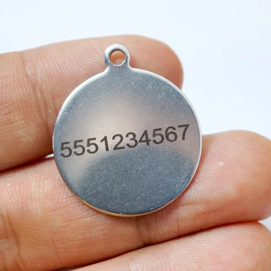 Custom Stainless Steel Pet ID Tag Engraved Name Phone Number Round Dog Cat Collar Tag Personalized Puppy Pet Name Tag 25mm