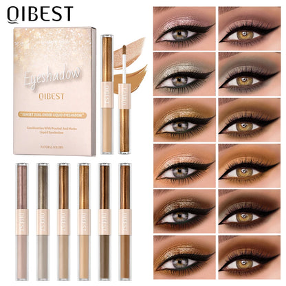 QIBEST Double Head Glitter Matte Eye shadow Stick Makeup Sets Long Lasting Shimmer 2 In 1 Liquid Eyeshadow Cosmetic Sets 6 Color