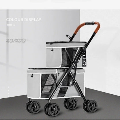 New Pet Stroller Double Layer Suitable for Two Pet Cats Dogs Foldable Cart Breathable Dog Stroller Pet Trolley carry on case