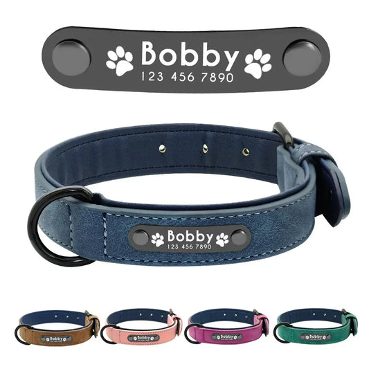 Custom Leather Dog Collar with Personalized Name ID Tags Fits Small Medium Large Dogs  (Pitbull, Bulldog, Beagle)Pet Accessories