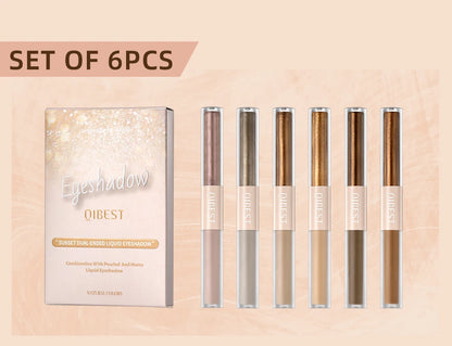 QIBEST Double Head Glitter Matte Eye shadow Stick Makeup Sets Long Lasting Shimmer 2 In 1 Liquid Eyeshadow Cosmetic Sets 6 Color
